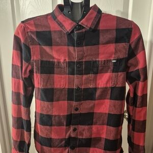 Stylish Vans Red & Black Long Sleeve Button-Up Shirt | Men’s Small Slim fit